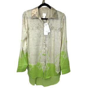 Chico's Infinity Scroll Semi Sheer Sequin Collar Long Sleeve Button Down Size 1